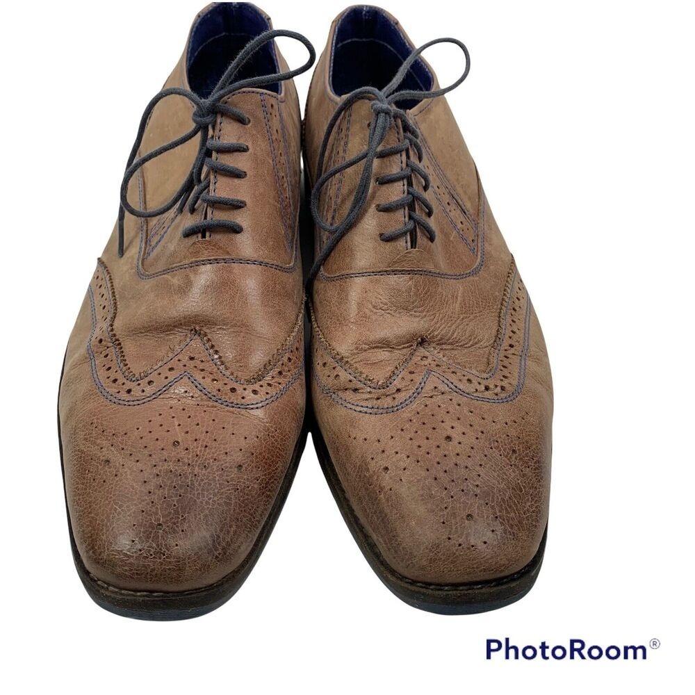 Steve Madden Size 12 Wingtip Oxfords Tan Leather Burnished Shoes Lace Up Men's
